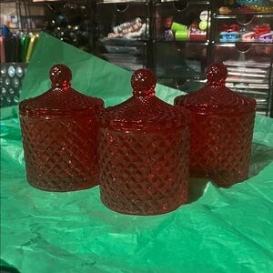 Set of Red Glass Jars with Lids